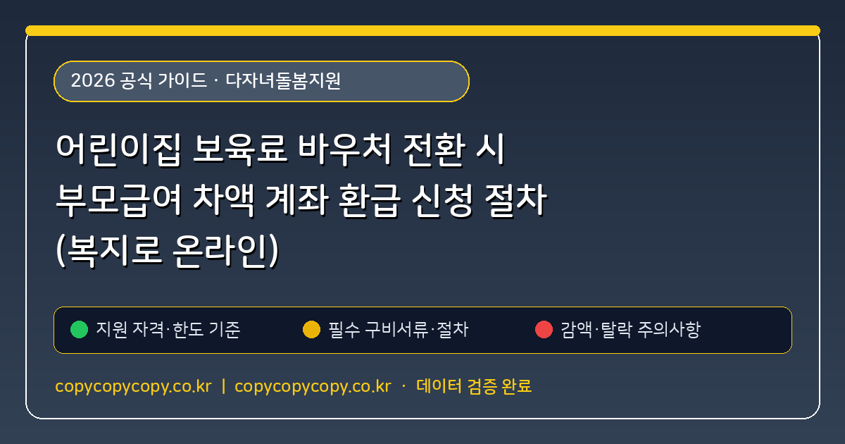어린이집 보육료 바우처 전환 시 부모급여 차액 계좌 환급 신청 절차 (복지로 온라인)