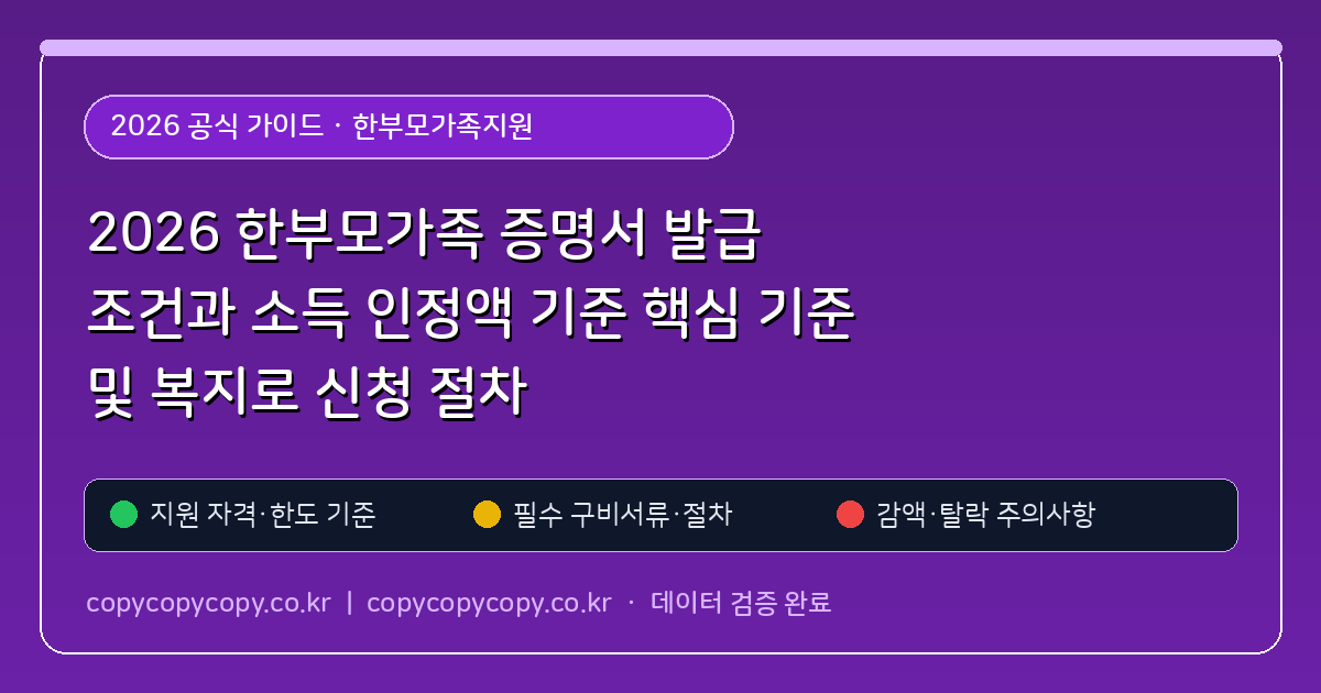 2026 한부모가족 증명서 발급 조건과 소득 인정액 기준 핵심 기준 및 복지로 신청 절차