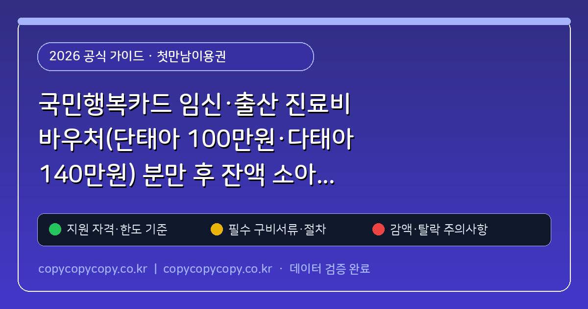 국민행복카드 임신·출산 진료비 바우처(단태아 100만원·다태아 140만원) 분만 후 잔액 소아과 약국 사용법
