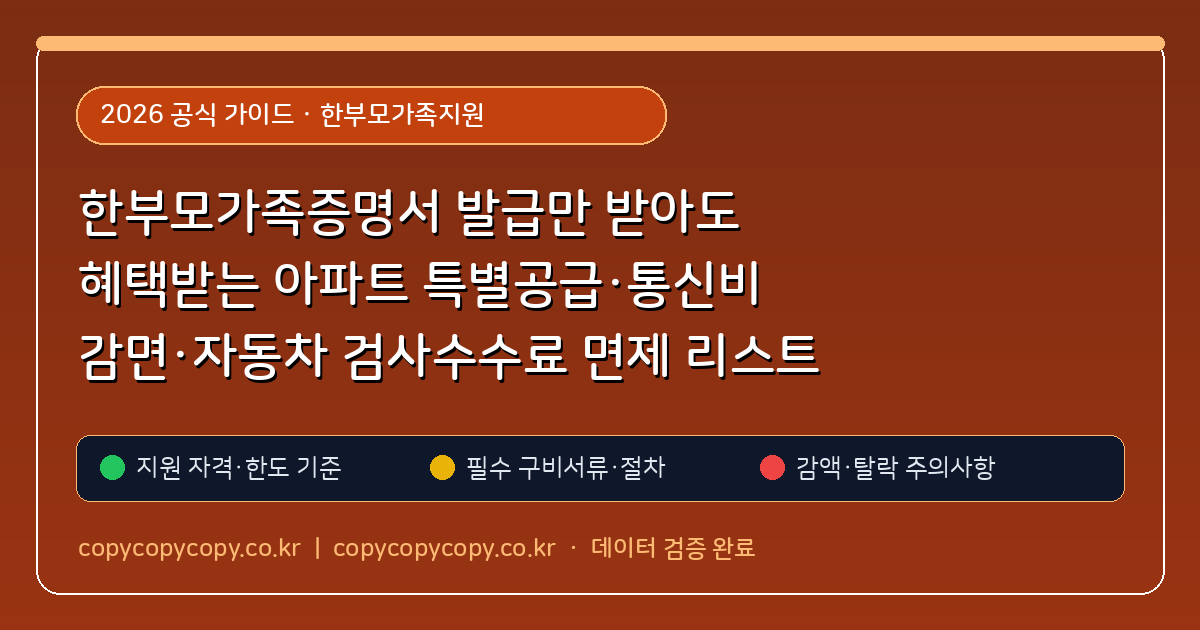 한부모가족증명서 발급만 받아도 혜택받는 아파트 특별공급·통신비 감면·자동차 검사수수료 면제 리스트