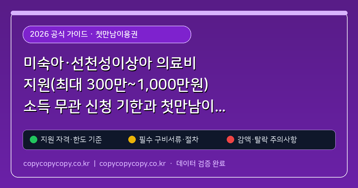 미숙아·선천성이상아 의료비 지원(최대 300만~1,000만원) 소득 무관 신청 기한과 첫만남이용권 병행 사용
